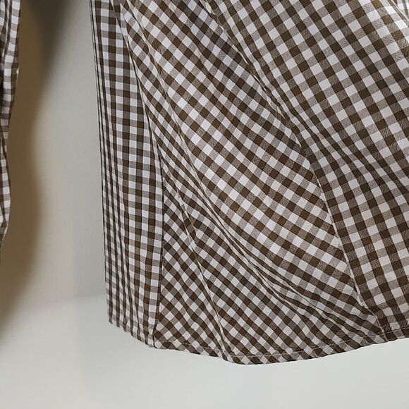 J.Jill Brown Gingham Button Down Long Sleeve Collared Blouse Top Size Small - Picture 10 of 12